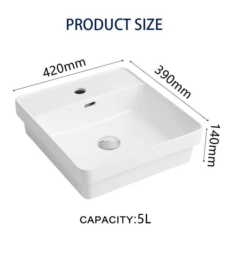 Sanitary Ware Rectangular Hand Wash Basin Easy Clean Semi-counter ...