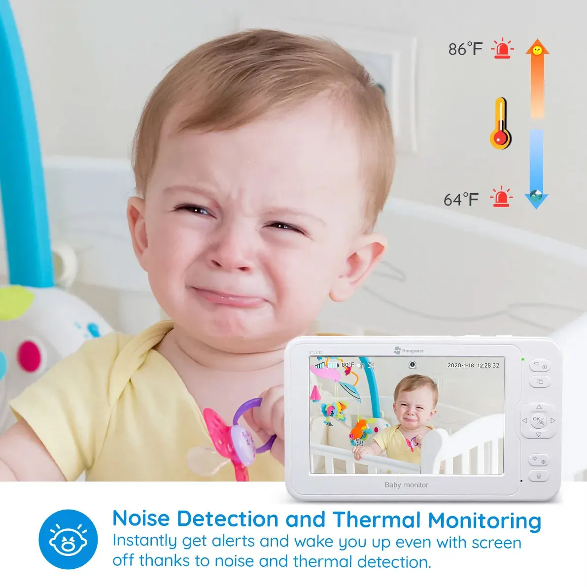 2.4ghz 5 Inch Touch Screen Wireless 1080p Two Way Audio Cry Temperature