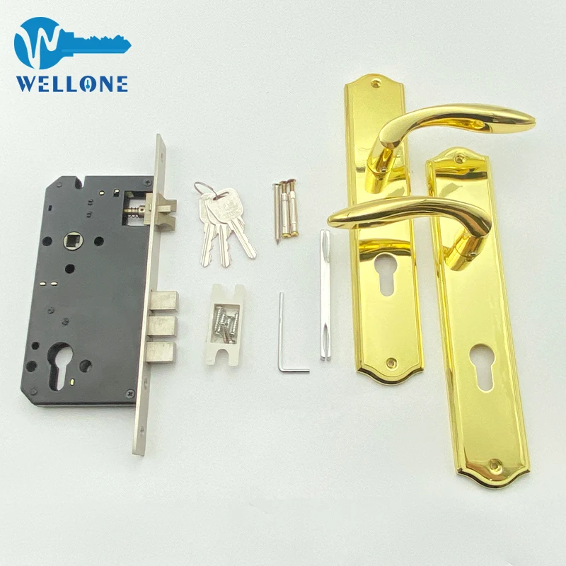 Luxury Modern Interior Wood Door Handle Set Zinc Alloy Gold Color