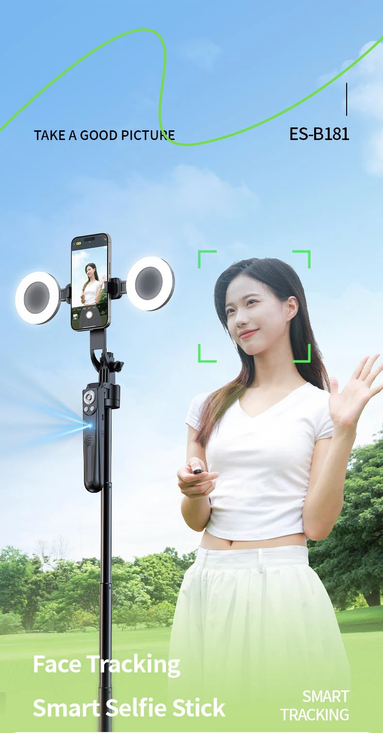 ES-B181 360 rotation extendable selfie stick tripod stand ai auto face tracking gimbal stabilizer subhandle wireless remote