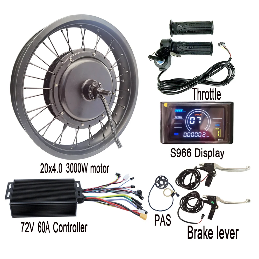 80km/h 60V 72V 3000W 20 Inch Fat Tire Snow Bike Electric Ebike  Bicycle Hub Rear Spoke Motor Conversion Kit