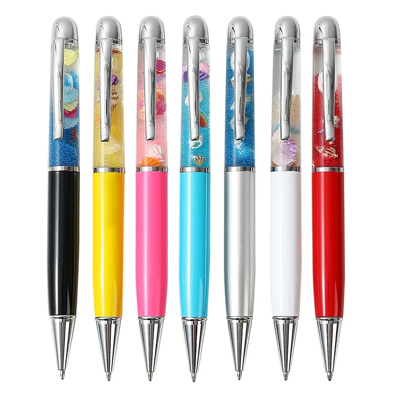 Premium Souvenir Liquid Floating Pen Custom logo Metal Twist Ballpoint Pen Kids Liquid Sand Glitter Ball Pen