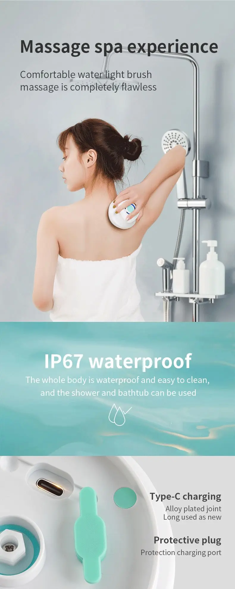 5 In 1 Rechargeable Multifunction Long Handle Waterproof Body Massage