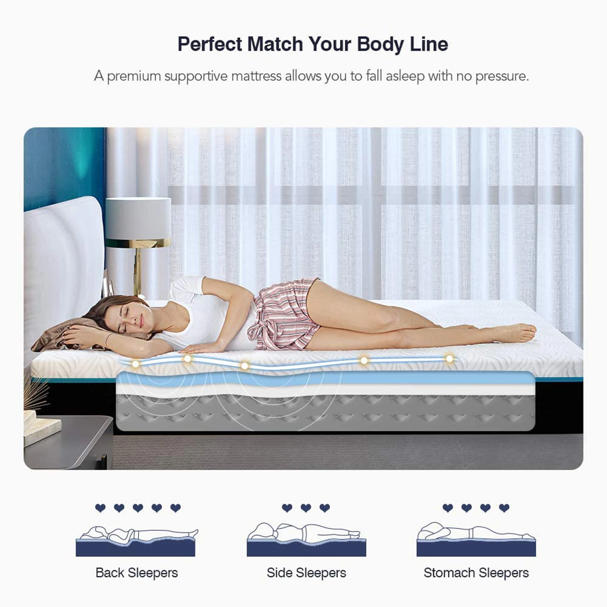 Natural energy fabric double bedpocket spring medium density memory foam mattress firm