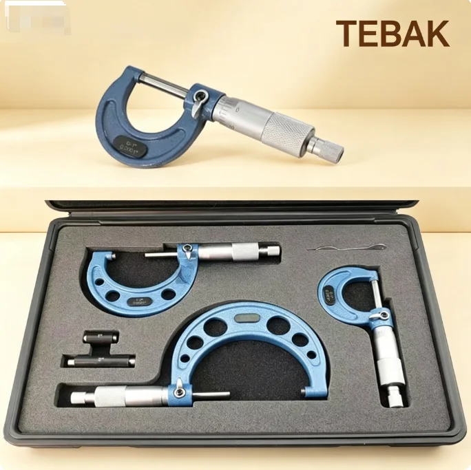 TEBAK Industrial High Precision Outside Micrometers Kit 0-100mm OD Spiral Micrometer 3/4/6 Combination Sets