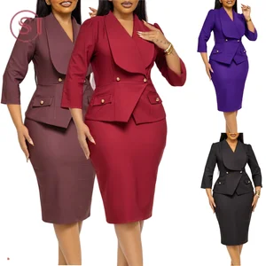D604 Manufacturers Career Dresses Big Collar 3/4 Sleeve Slim Waist Office Lady Dress Elegant African Dresses for Women Clothing