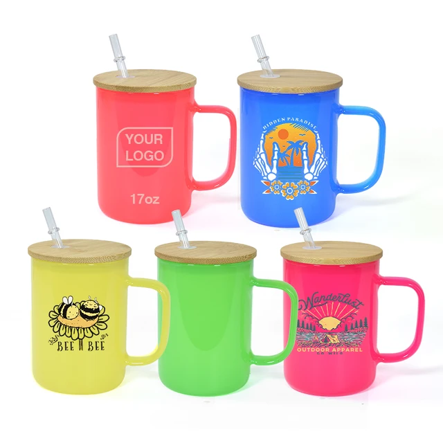 2024 kitchen drinkware heat transfer sublimation glasses drink cup 17oz clear colored jelly beer glass mug with lid
