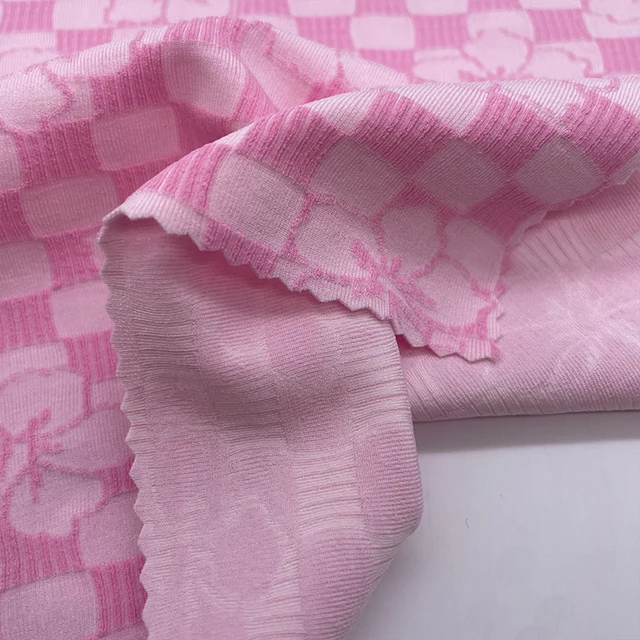Hot-customized Color Elastic Checkered Cherry Blossom Jacquard Fabric
