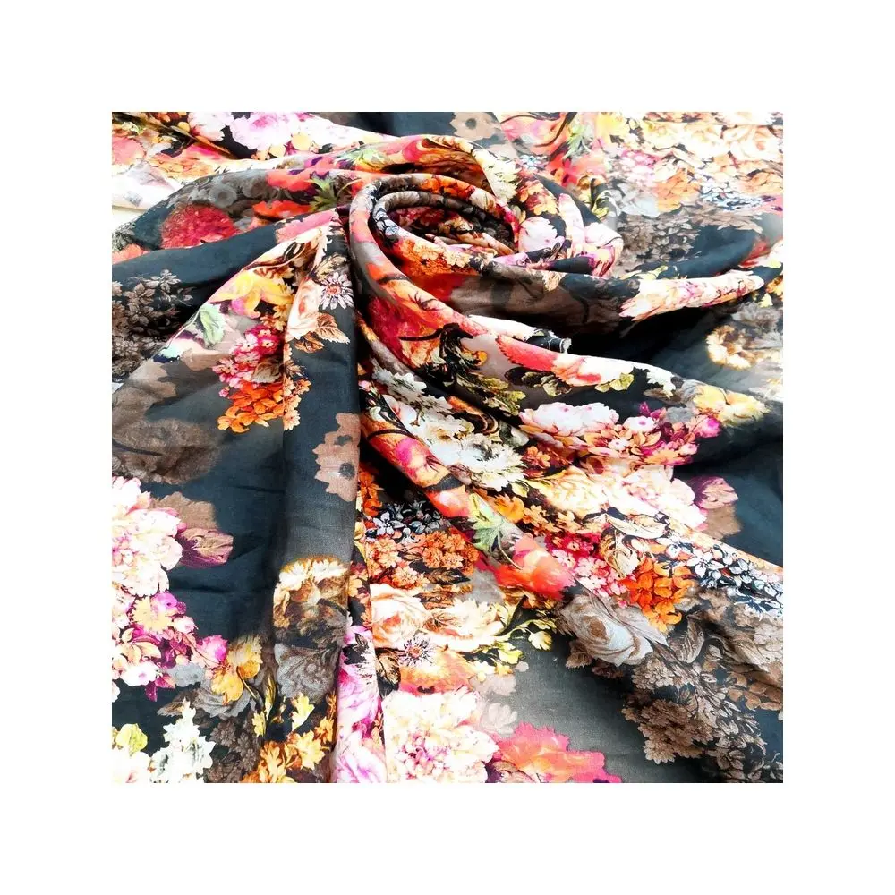 Шелковая хлопчатобумажная смешанная ткань пижамная с цветочным принтом на