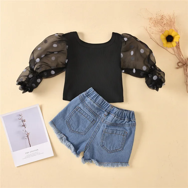 Hyg090 Summer Party Dresses Baby Kids Girls Clothes Mesh Lace Tops With Ripped Denim Shorts Set Outfit 0 3y Buy Baby Girl Summer Clothes Two Piece Set Pattern Skirt Summer Clothes Kids Clothes Girls