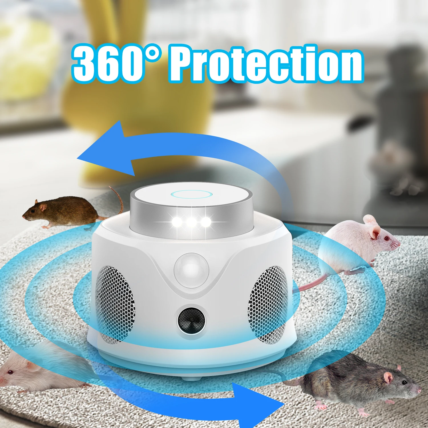 4 in 1 Ultrasonic Rat and Mouse Repeller Device 360 Degree with 9 Strobes and PIR Indoor Pest Control for Mosquitoes