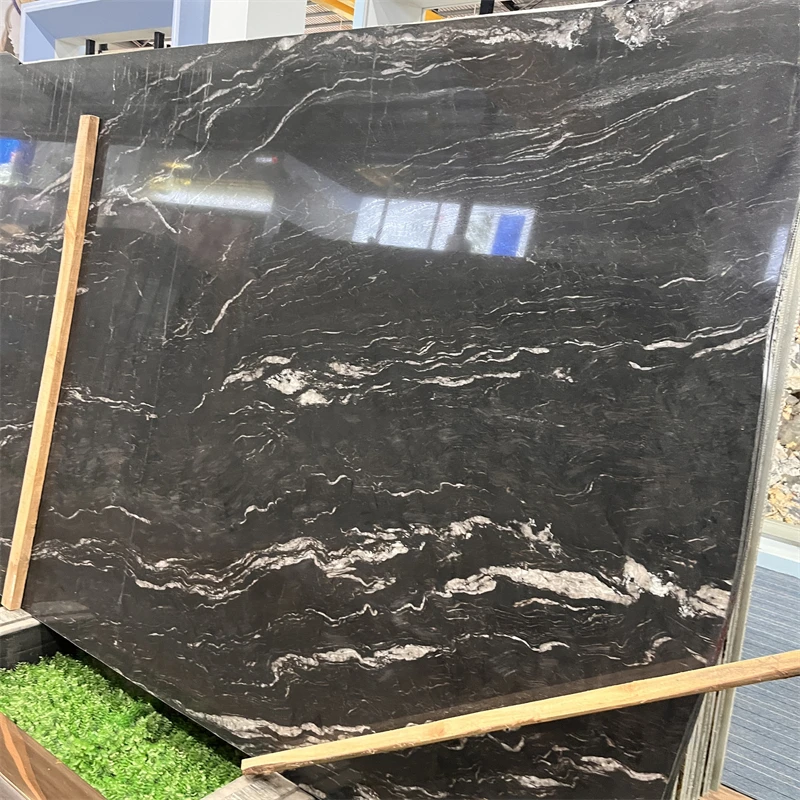 product brazil cosmic black granite with golden veins slab for floor good price black quartzite countertop-1