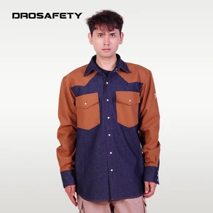 ATPV 8.8 Safety Welded Shirts Denim Fabric Combined Canvas NFPA 70E Custom Flame Retardant ARC Resistant Safety Shirt