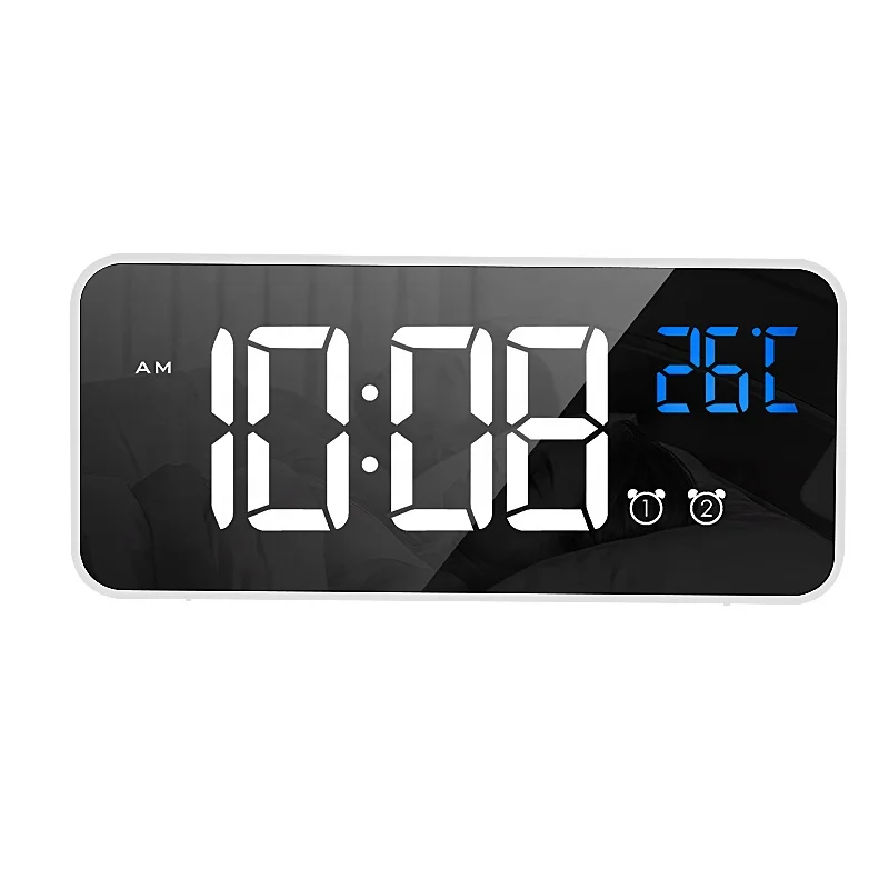 Mini LED Mirror Display Digital Desk Bedroom Music Alarm Clock for Children