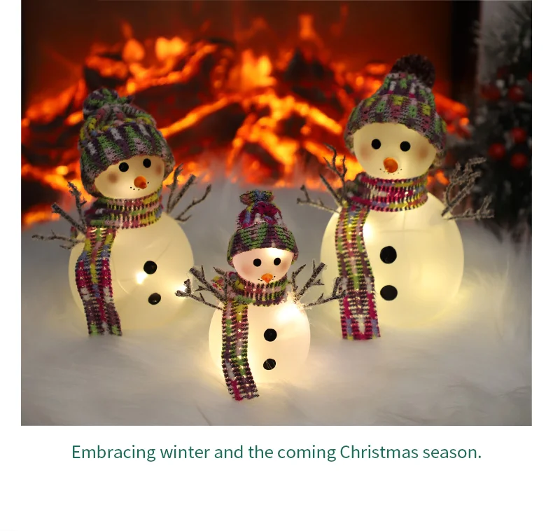 Hot selling led lighting up shiny glass snowman battery operated luxury Christmas ornaments set of 3 home decor factory