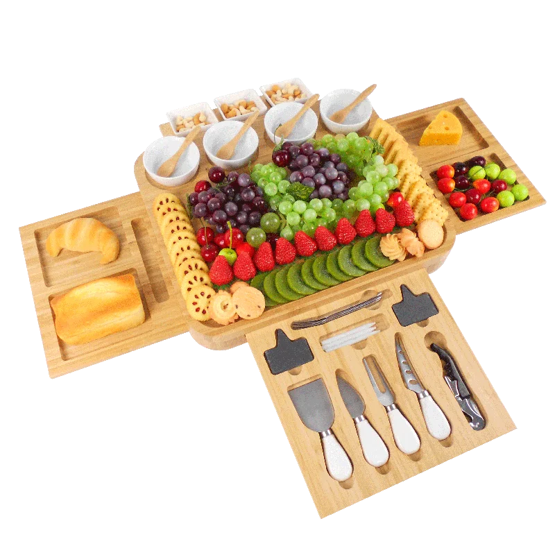 Bamboo Cheese Board Set Charcuterie Platter Serving Meat Board