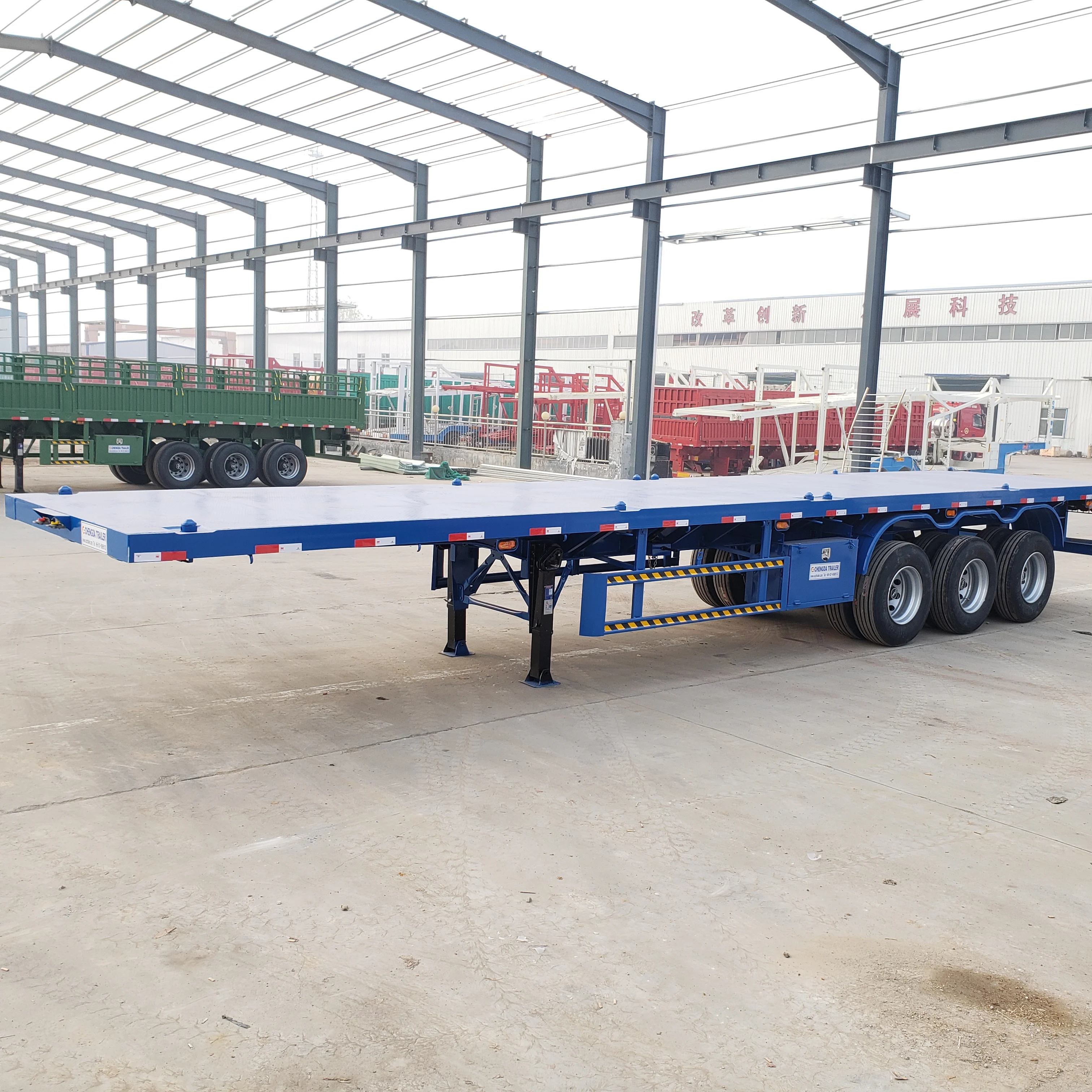 3 Axle 40ft  Container Semi Trailer Chassis Flat Bed Flatbed Trailer for Sale