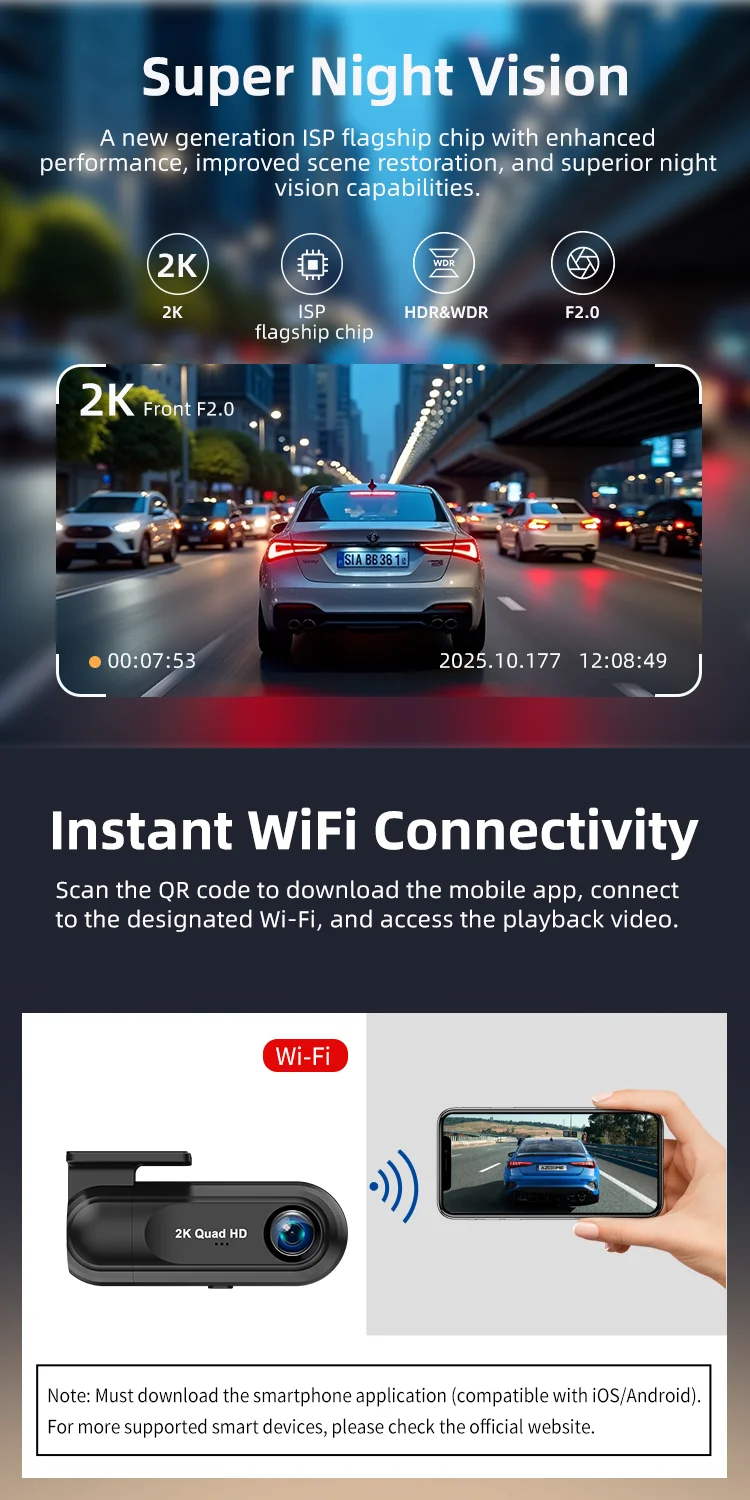 Mini Vehicle Camera Recorder 2K Dashcam ADAS System Dash Camera with GPS and Wifi Loop Recording Emergency Recording supplier