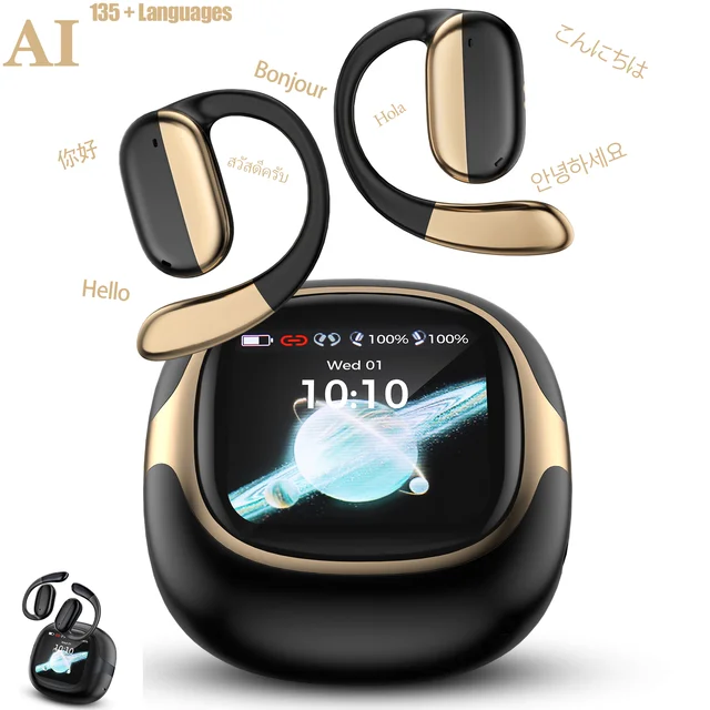 R1 PRO Ai Translator Earbuds Smart Touch Screen Translator Earphone 135 Languages Translator Earbuds Travel, Easy Communication