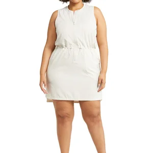 Curve Lady Summer Dress Sleeveless Front Zip Adjustable Cords Utility Dress Casual Plus Size Women Mini Dress