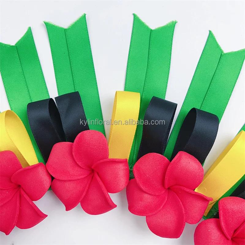 Wholesale Graduation Necklace Hawaii Flower Leis Ribbon & Foam Plumeria