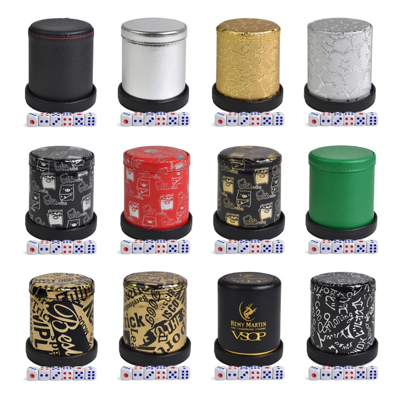 
KTV Bar покерная игра печать кожа + пластиковые игральные кубики набор без крышки и 6 шт. цифровые белые/Акриловые Кубики 