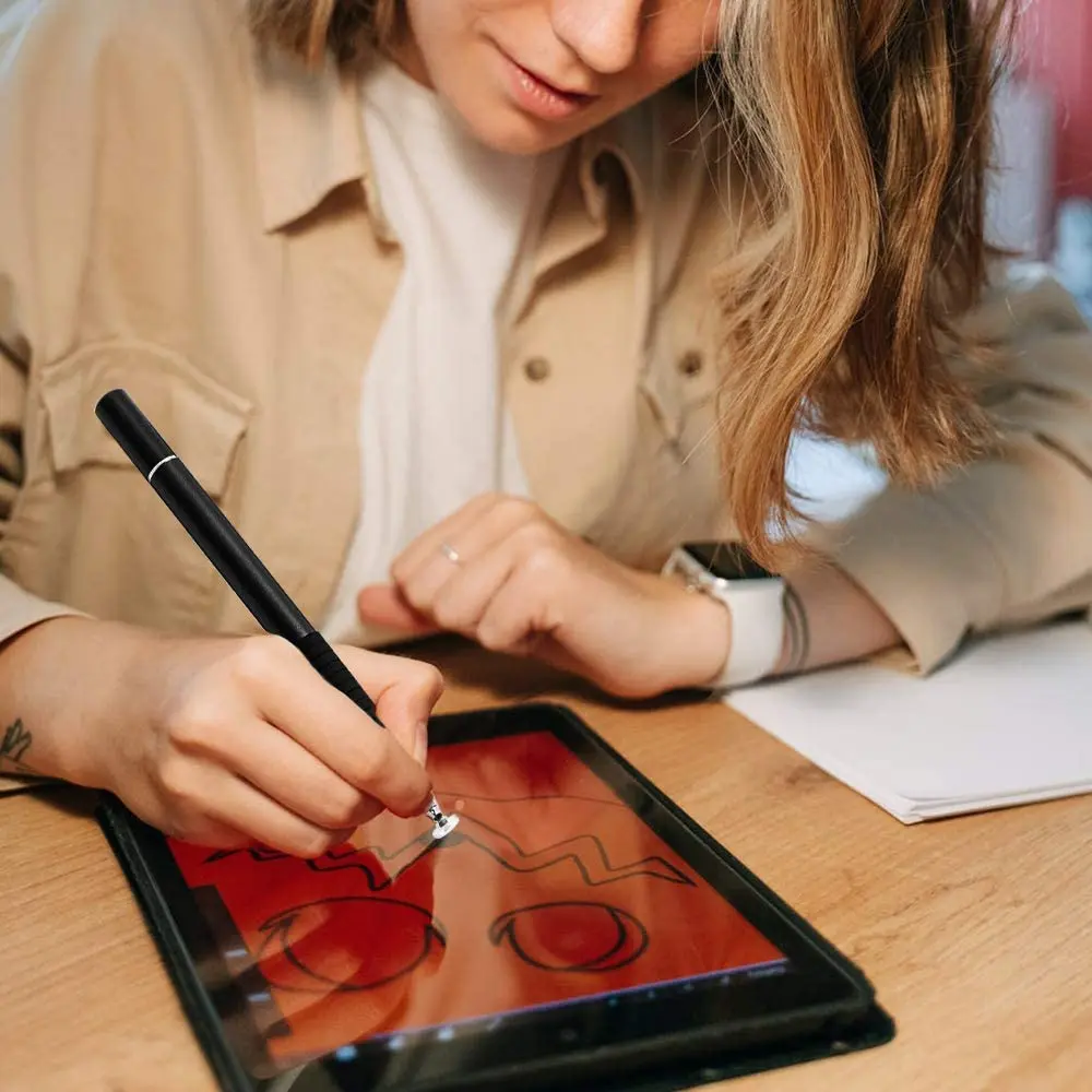 Ручка-стилус для сенсорных экранов 2-В-1 Диск & волокно советы универсальный стилус с магнитным колпачком для iPad iPhone смартфонов на базе Android