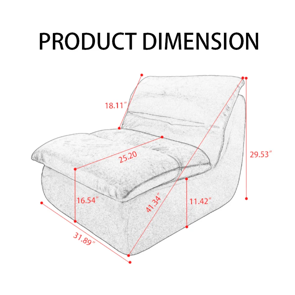 Modern Style Armless Single Sofa Lounger Lazy Floor Seating Accent Chair with Backrest for Fireside Leisure Living & Bedroom