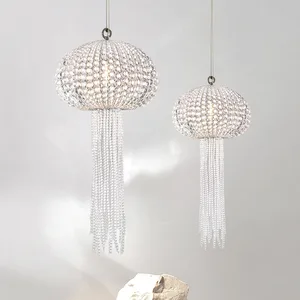 Modern Luxury Glass Ball Pendant Lamp Duplex Hollow Stairwell Jellyfish Crystal Beads Chandelier