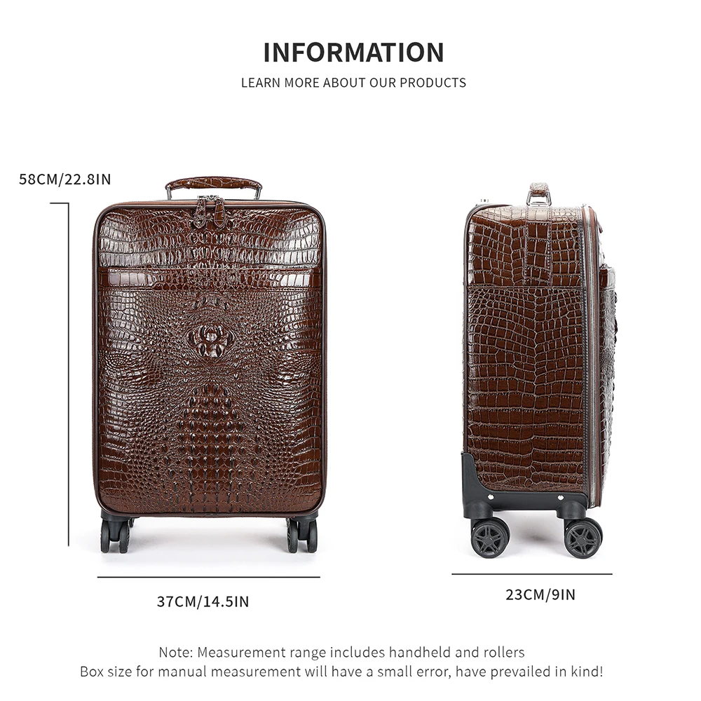 MARRANT Men Business Crocodile Luggage 20 Inch Suitcase Carry on Luggage  Aluminum Suitcase Trolley Leather Suitcase Luggage