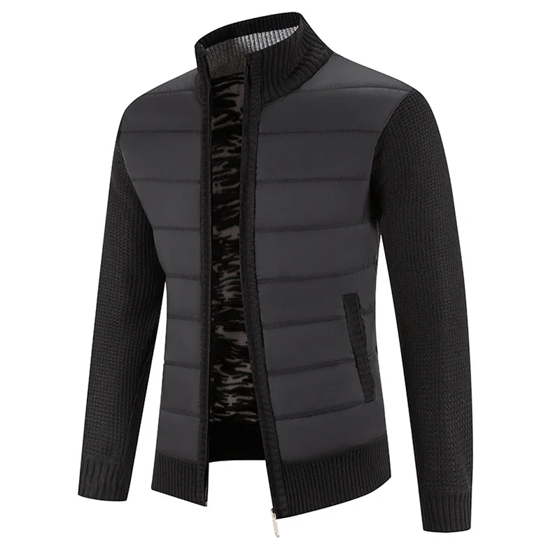2024 New Men's Knitwear Coat Fashion Patchwork Cardigan Stand Collar Cotton Padded Jacket_voghion.com