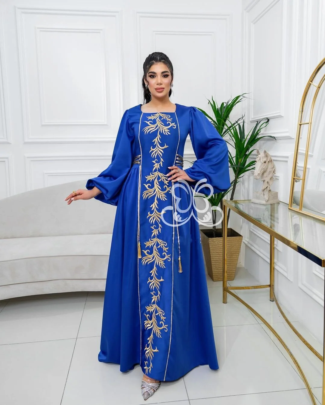 Eid Ramadan Floral Pattern Square Neck Kaftan Elegant Lantern Sleeve Maxi  Dress Elegant Evening Gown Turkey Dubai Abaya Dress