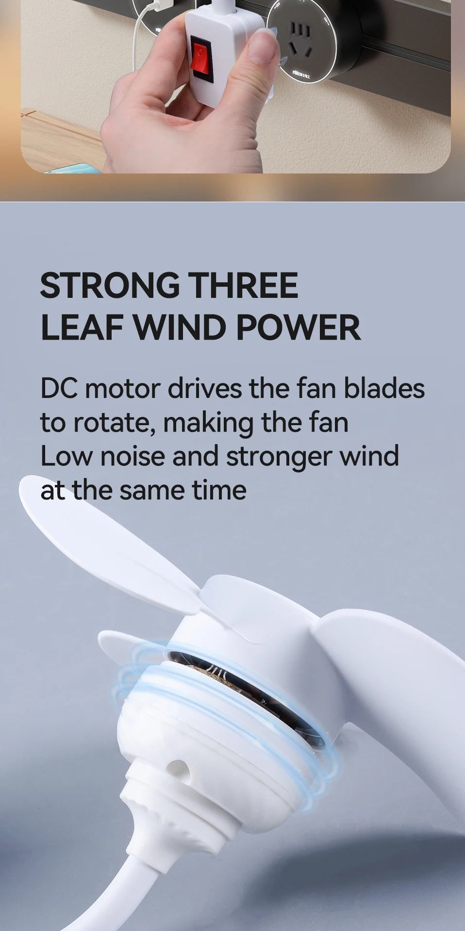 Plug in Portable 5.6W Small Fan 360 ° Bendable AC85-220v 3 Fan Blades Strong Wind Silent Summer Household Fan