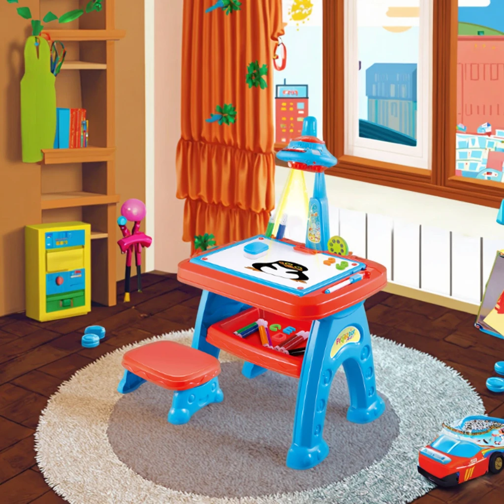 Multi-Function Drawing Board Table Educational Projection Drawing Kids Intelligence Learning Table Toy With Projector