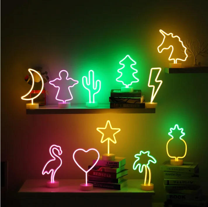 Custom LED Cactus Flamingo Usb&battery Neon Light Table Lamp