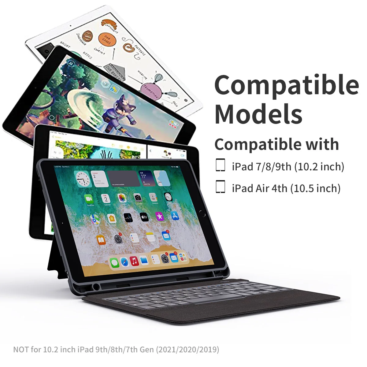 Wireless Bluetooth Smart Keyboard Case With Pencil Holder And Metal Hinge Kickstand For 10.9