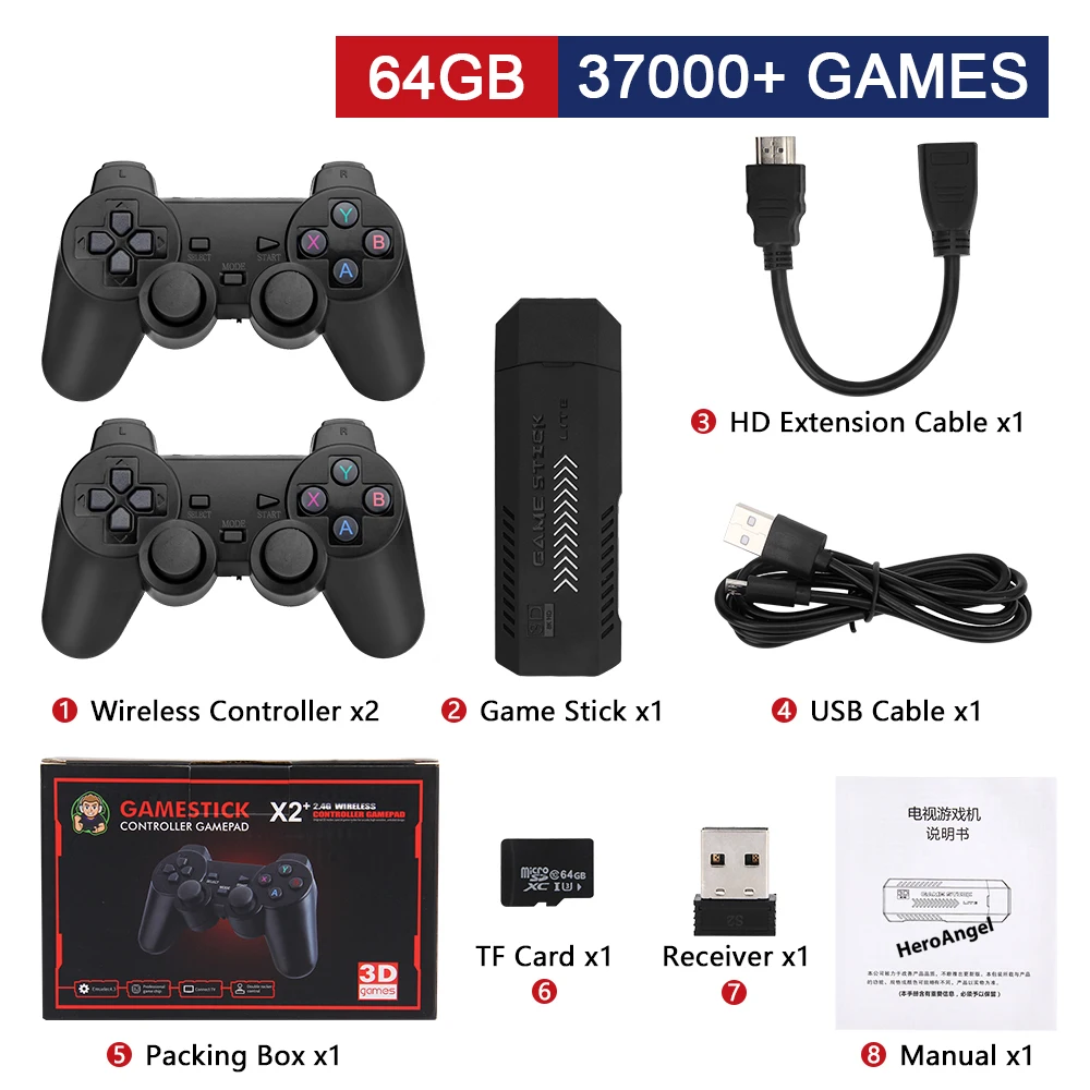 Consola Retro Arcade, Consola de Videojuegos Wireless Plus Game Stick con  20000 Juegos + 2 Controladores, Consola inalámbrica Game Stick Salida de TV