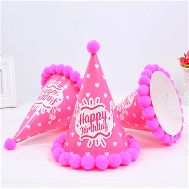 BOXOB Chapeau Demi-anniversaire Rose – Cône Fête 1/2 Avec Pompon, En Feutre, Pour Bébé De 6 Mois