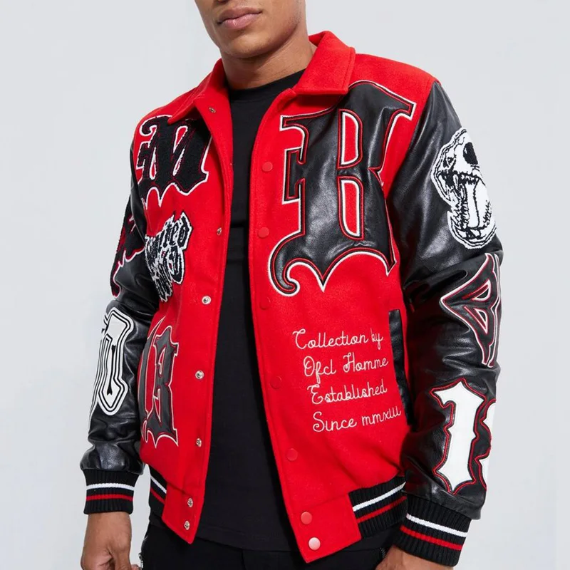 Custom bomber vty winter leather sleeves wool baseball letterman vintage varsity jacket for men_voghion.com