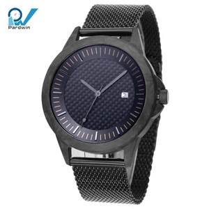 Stainless Steel Case with Bezel Carbon Fiber Dial Sport Fashion Miyota Movement Analog Leather Band Custom Watch Brand