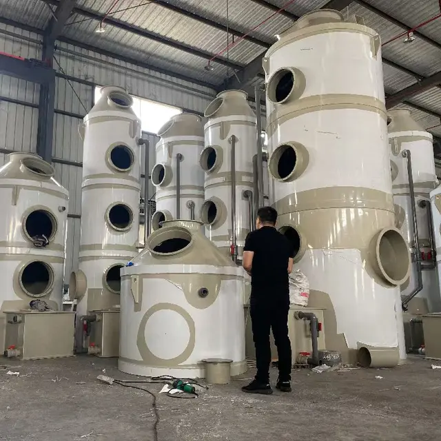 PP spray tower waste gas treatment industrial washing wet scrubber acid mist stainless steel water shower purification tower