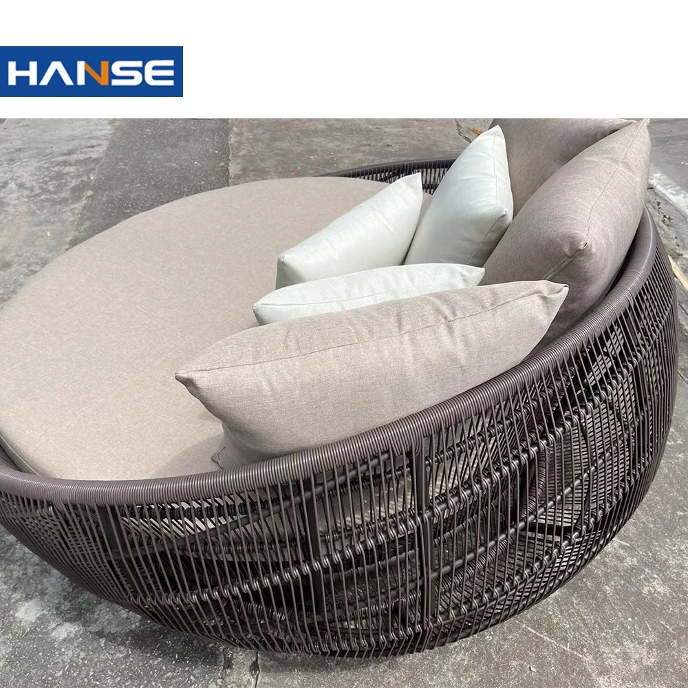 Outdoor Round Oval Rattan Canopy Sun Bed Comfortable Beach Lounger Daybed Hotel Living Room Bedroom Villa Hospital Warehouse