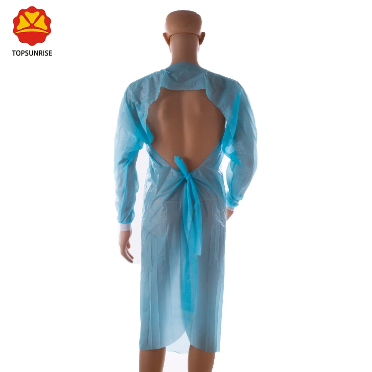 
50gsm OEM cpe medical isolation gowns/ disposable hospital gown with thumb loop 