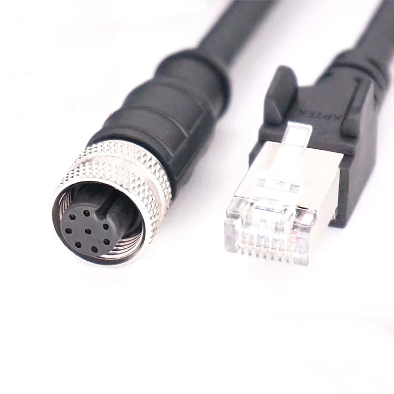 A Code Male Female Mould Cable Connector M12 8 Pin Connector to RJ45 for Industrial Application