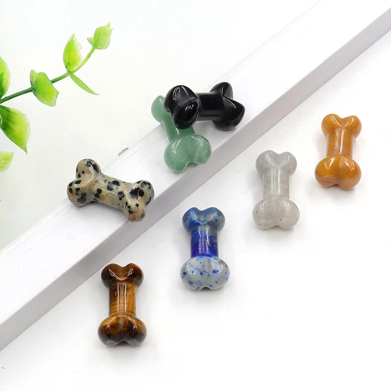 Natural Crystal Dog Bone Carving 1Inch Mini Healing Stone Figurine for Pet Memorial Home Decor Chakra Energy Protection Gift