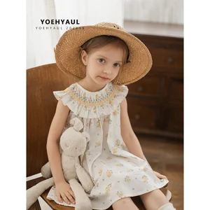 YOEHYAUL ZX0012 100% Cotton Sleeveless Floral Girls Dresses Wholesale Custom Elegant Toddler Smoked Baby Dress Children