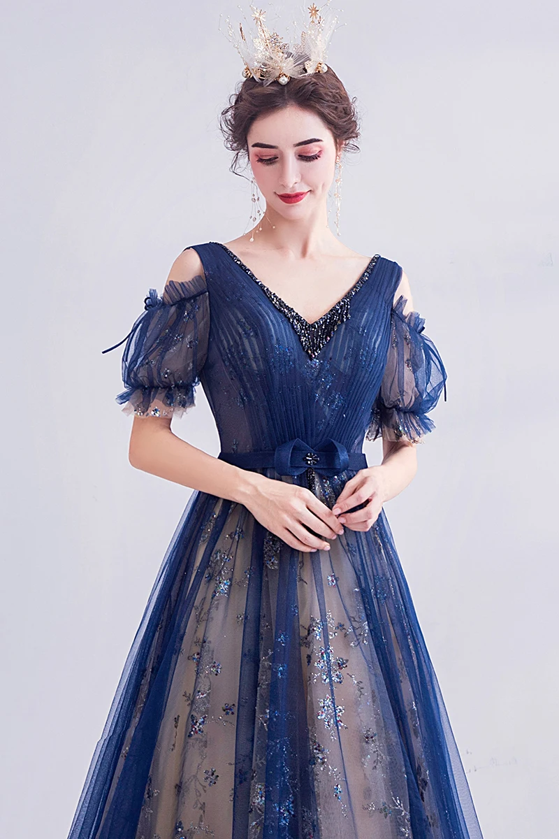 2020 New Style Noble Sequined Deep V Neck Evening Prom Dress for Ladies