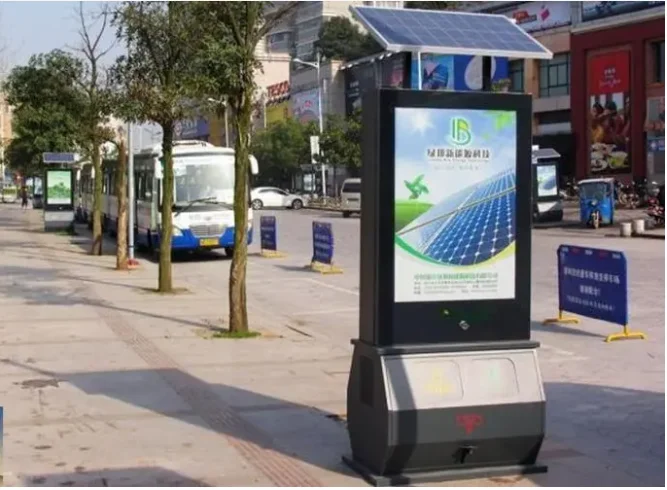 Заводской образец солнечный мусорный уплотнитель для мусора мусорные контейнеры с прокруткой двойной светодиодный световой короб рекламная панель