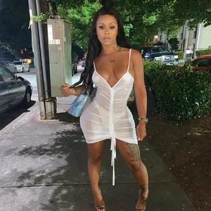 Mesh See Through Sexy Bodycon Dresses for Women Clothing 2025 Summer Club Party Mini Dress