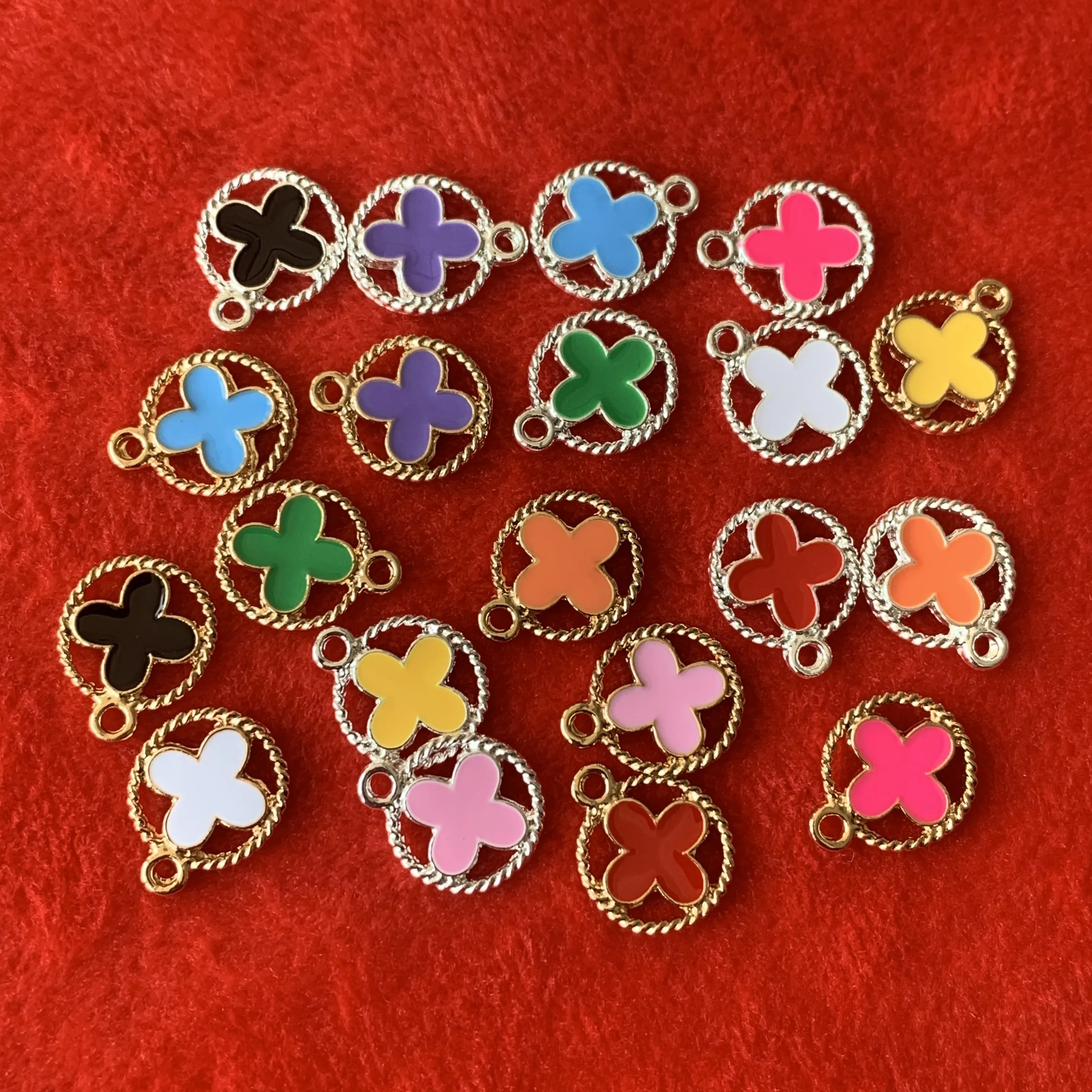 MISSLUV New Arrival Color Enamel Hollow Clover Grass Charms for DIY Bracelet Jewelry Making Small Tiny Filigree Clover Charms